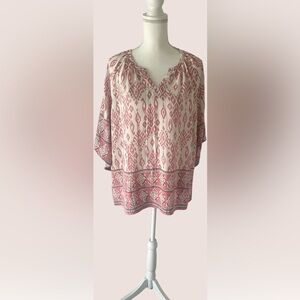 Bebonnie Boho Print Tunic Top XXL – Pink & White Flowy Blouse.